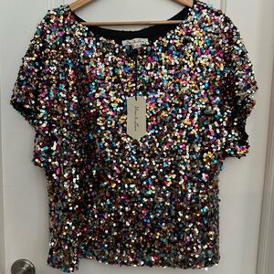 Vine & Love All the Attention Multicolor Sequin Women's Top